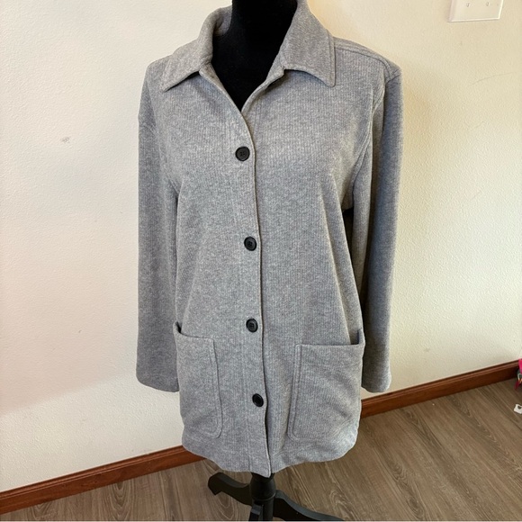 J. Crew Jackets & Blazers - Vintage J.Crew Gray Knit Coatigan Chore Jacket Button Front Size M 90s Y2K​